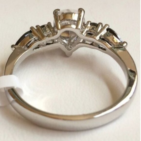 Silver Pear Cut Engagement Ring Black Onyx CZ Simulated Plated Size 8 9 10 - Picture 7 of 9